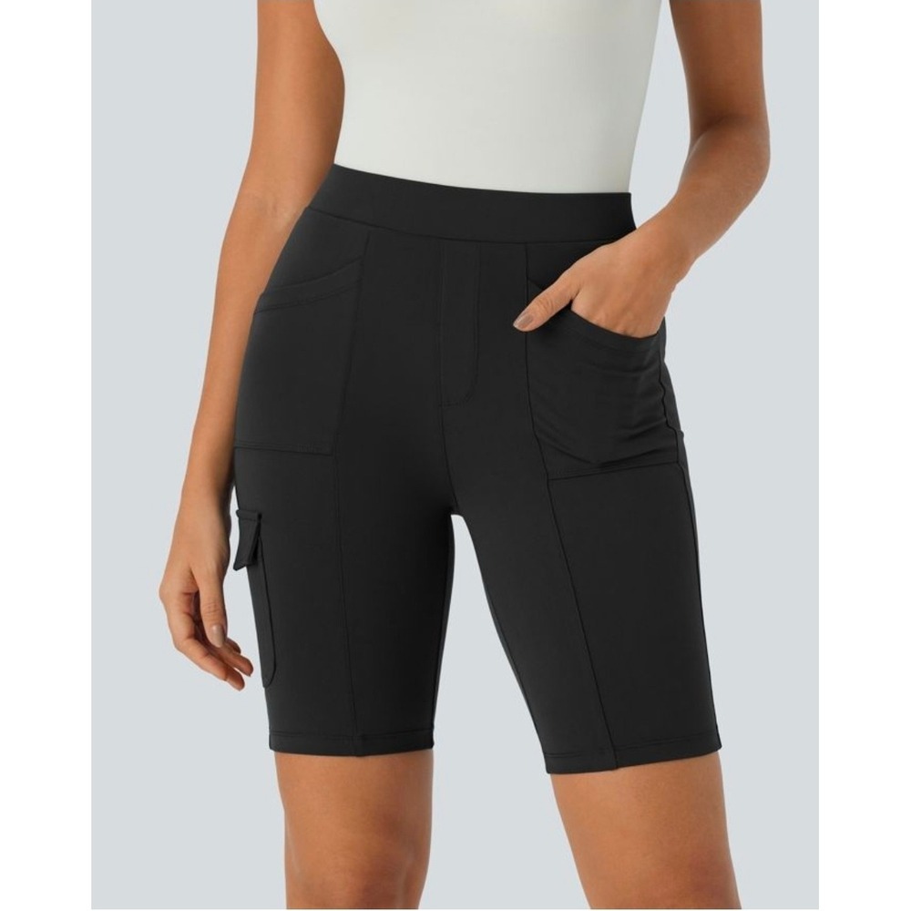 Halara DayStretch Work Biker Shorts Womens Small Black 8" High Waist Pockets NWT